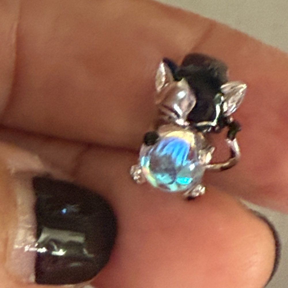 Silver Cat Ring With Blue Gem - image 1